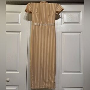 Cream Pretty Little Thing midi dress with mini slit on the back